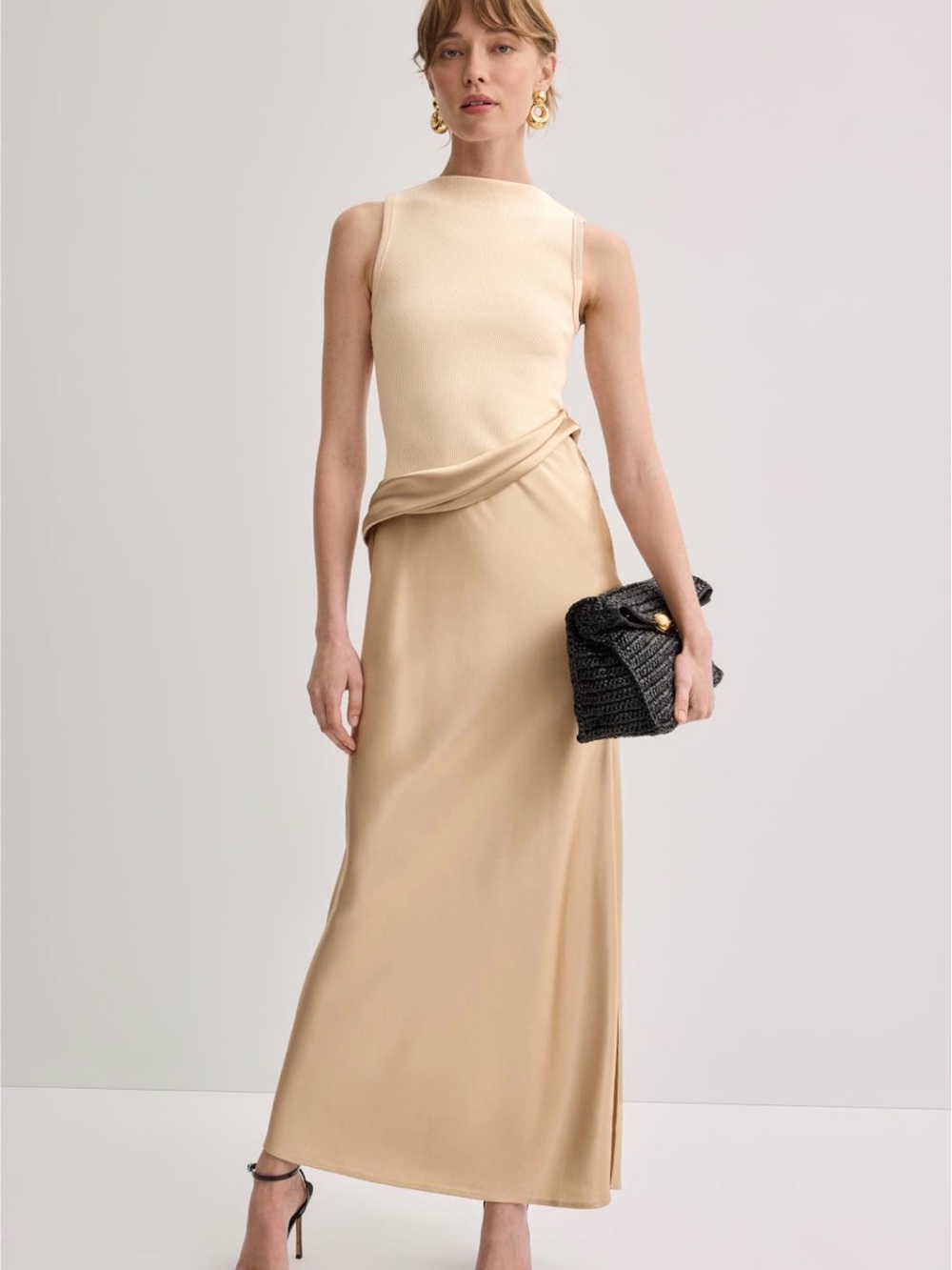 Nanushka Cream and Tan Satin Bias Maxi Dress